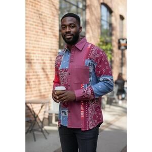 Urban Outfitters Bandana Panel Button-Down Men's Overshirt - S